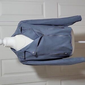 Springfield Light Blue Suede-Like Lightweight Moto Jacket - Size 8